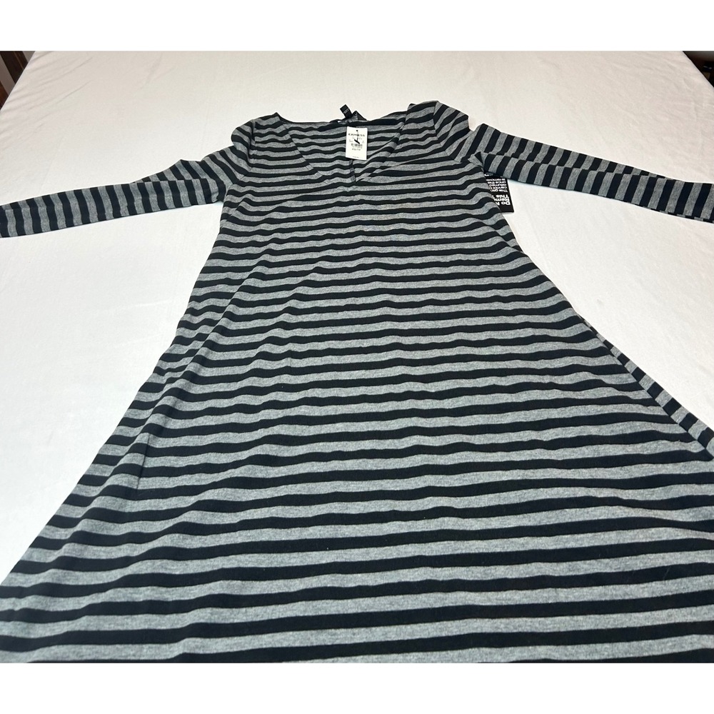 Express Womens Striped V-Neck Long Sleeve A-Line Mini Dress Black Gray XS NWT